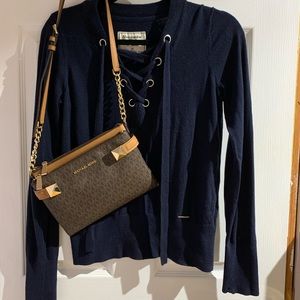 Navy blue crisscross front sweater